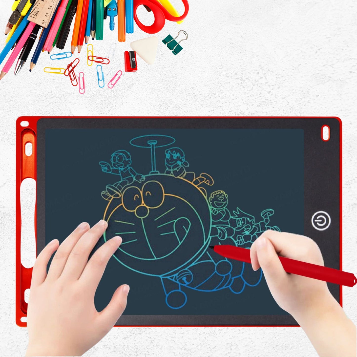 Empaque del producto mostrando tableta, stylus y manual en caja