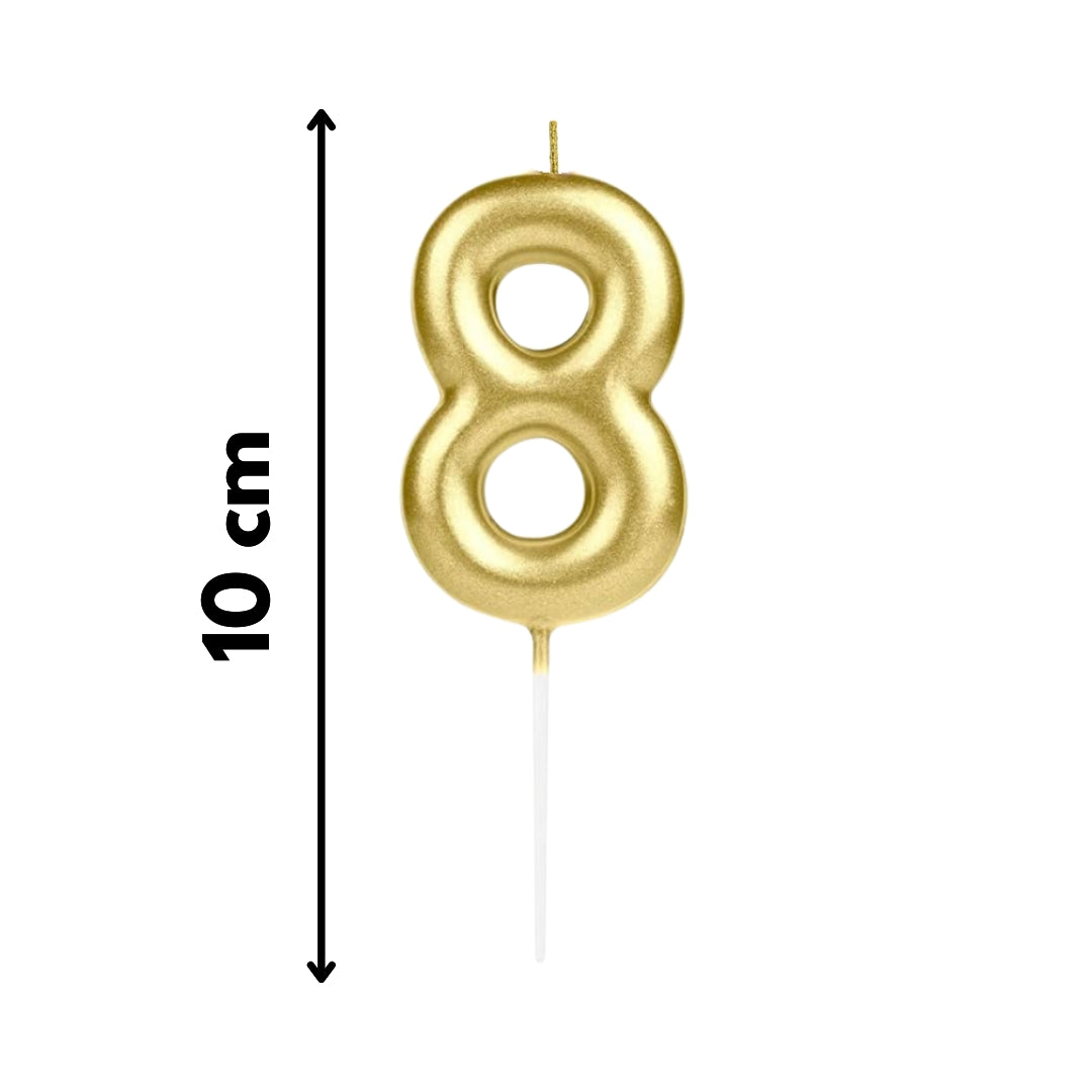 Vela número 8 dorada metálica de cera ecológica, sin humo ni goteo para celebraciones