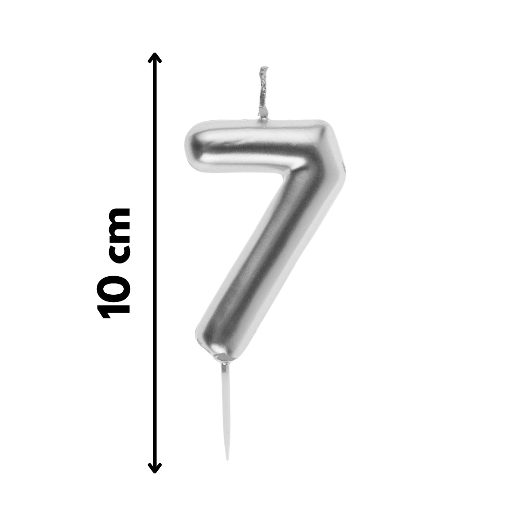 Vela número 7 metálica plateada brillante, ideal para decoración de tortas temáticas