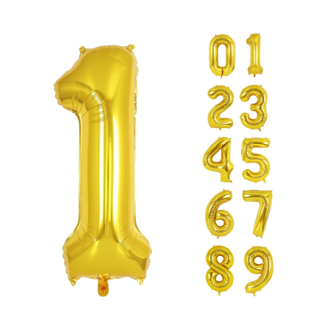 Set globos metálicos dorados números 0 al 9 para decoración elegante de fiestas