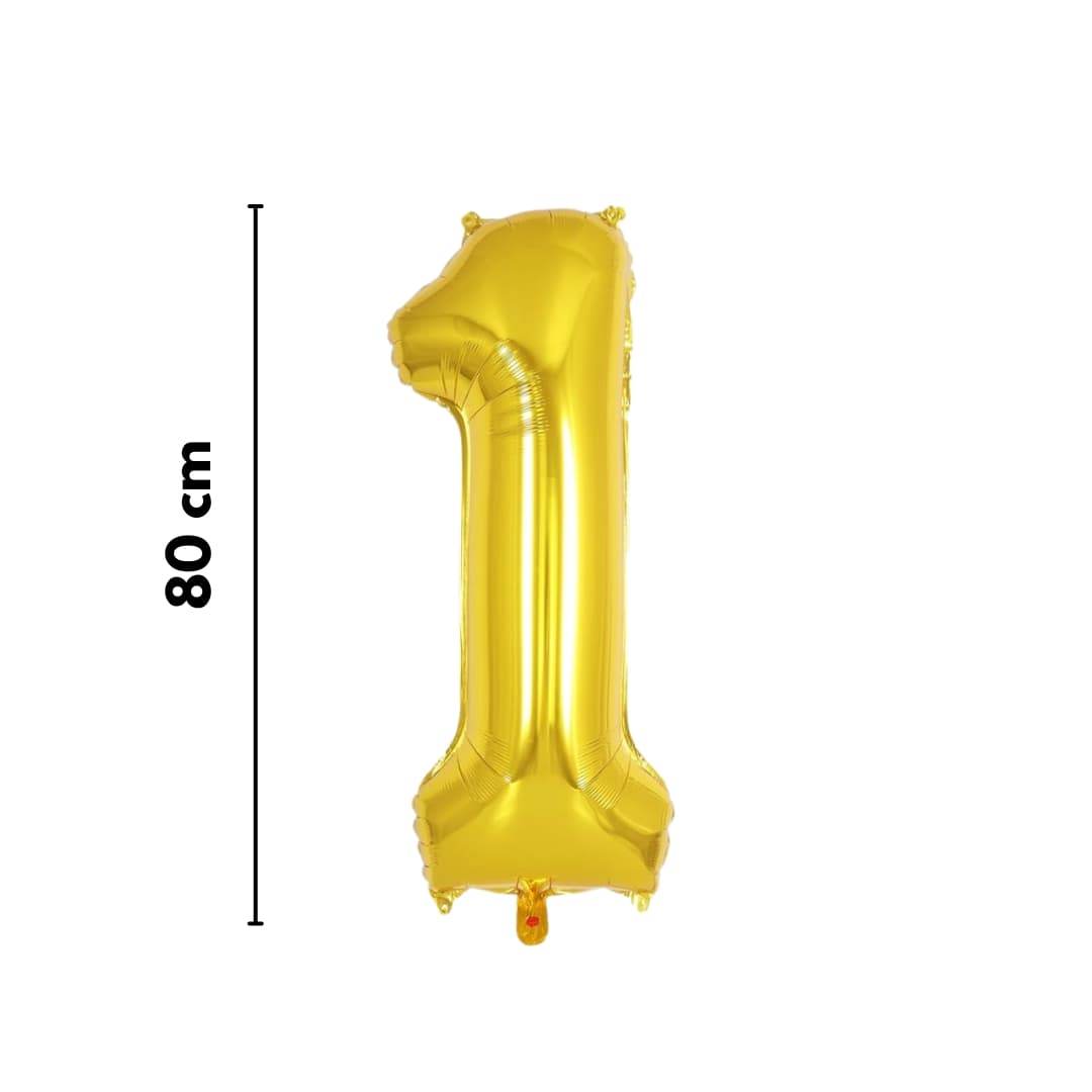 Globo metálico dorado número 1 para decorar fiestas infantiles o de aniversario