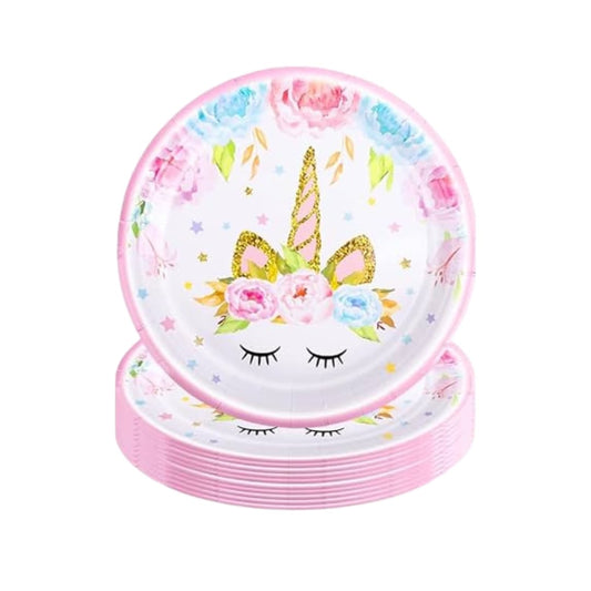 Platos unicornio desechables multicolor pastel, perfectos para cumpleaños y baby showers