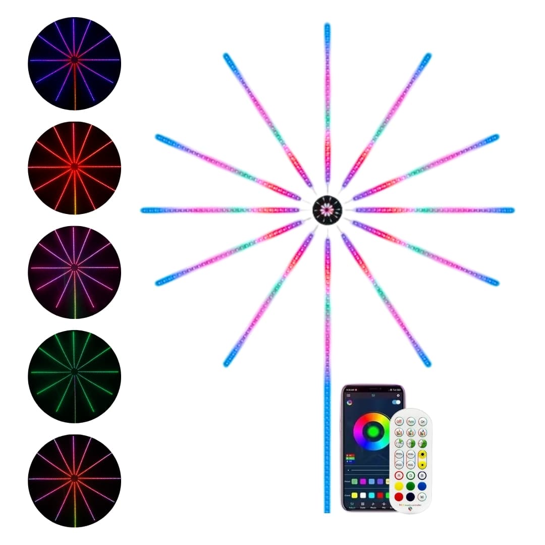 Tira LED fuegos artificiales en pared, colores RGB controlados por app
