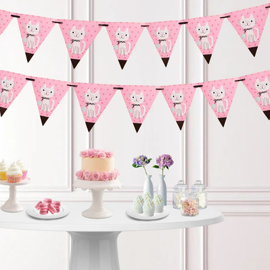 Guirnalda de gatitos rosa pastel de 3 m con 10–12 banderines para decoración kawaii