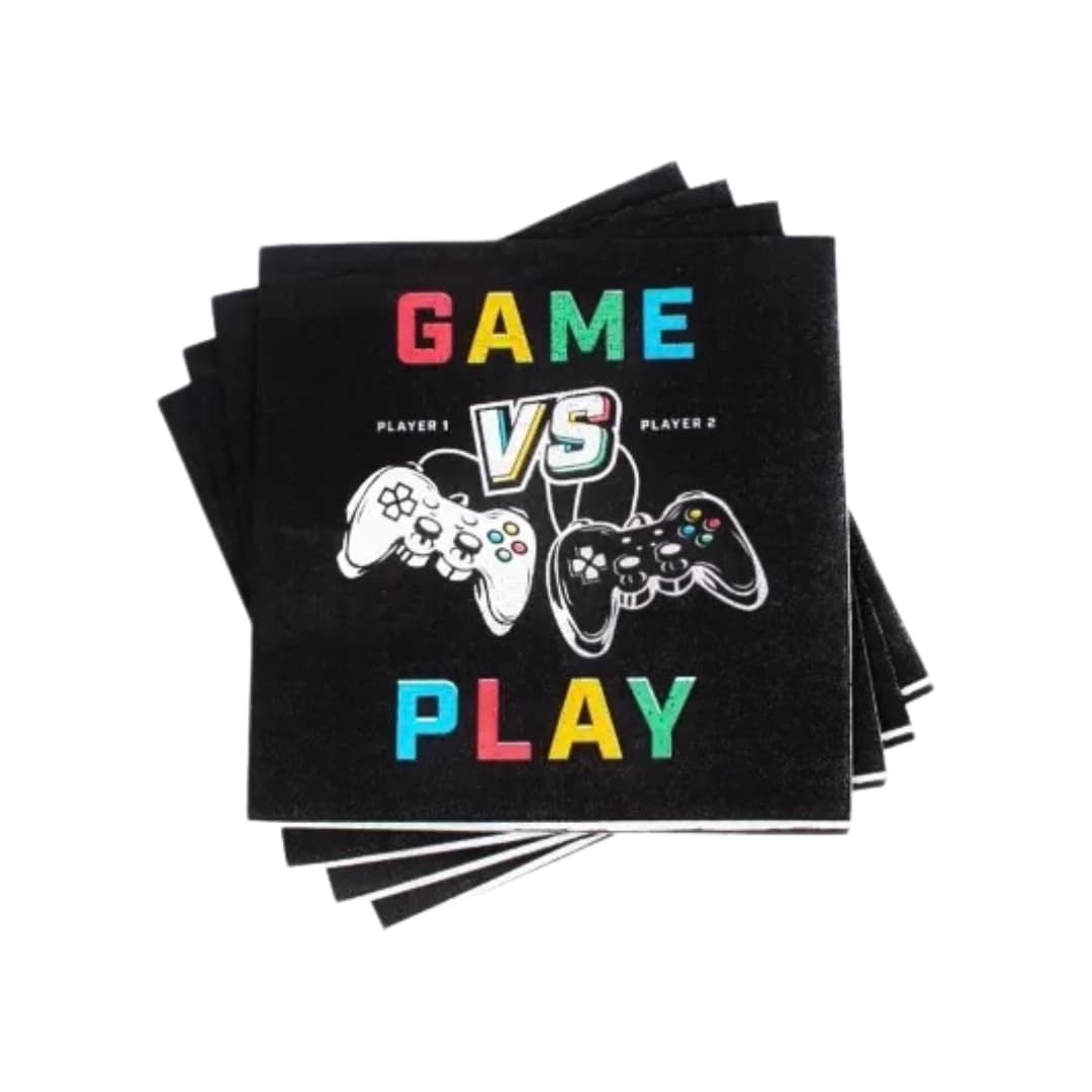 Servilletas gamer ecológicas 33 cm con diseño 'GAME VS PLAY', pack de 12 para fiestas temáticas