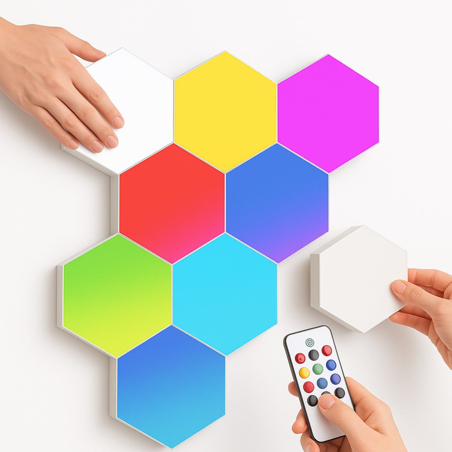 Set de 6 Luces LED Hexagonales Táctiles – Crea tu Propio Muro de Luz Modular
