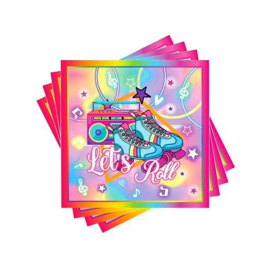 12 servilletas Let's Roll con diseño retro de patines y arcoíris, 33×33 cm, ecológicas