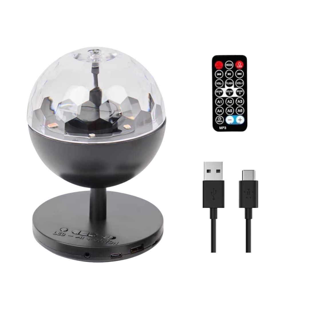 Altavoz Bluetooth 5.1 con lámpara LED giratoria 360°, sonido envolvente de 5 W y luz ambiental