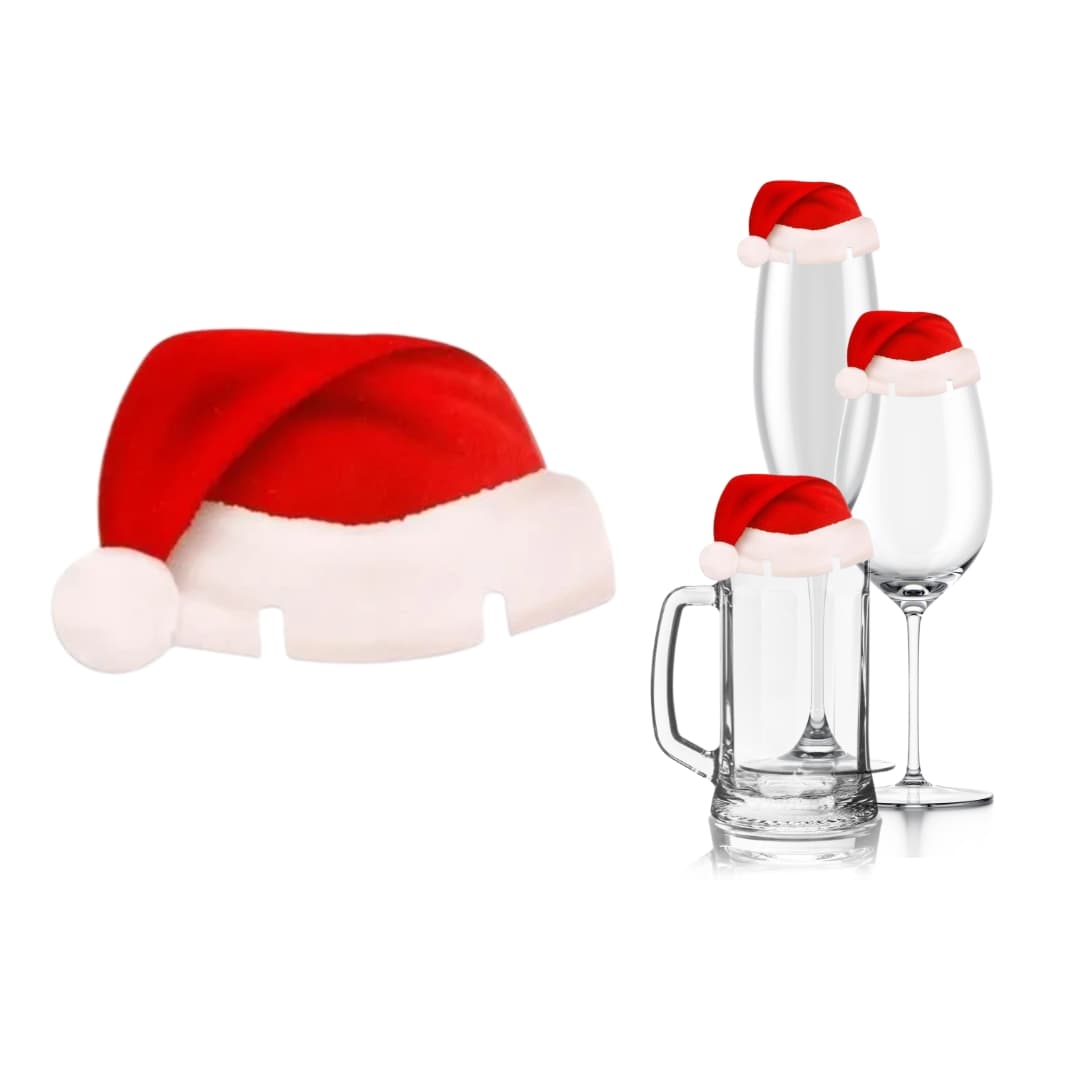 Set de mini gorros de Navidad para copas, decoración festiva estilo Papá Noel en rojo y blanco
