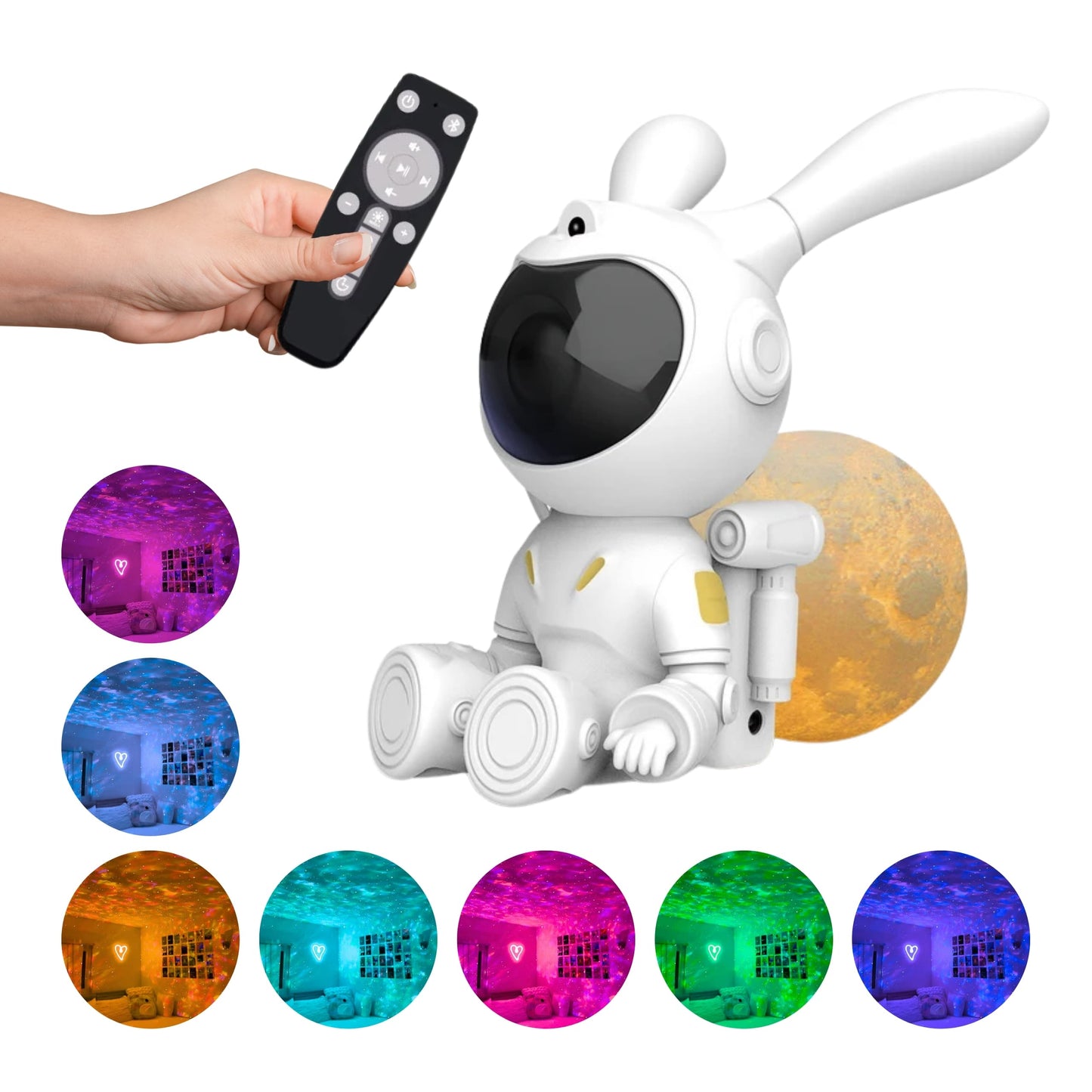 Proyector LED astronauta conejo con luces de galaxia y mando remoto