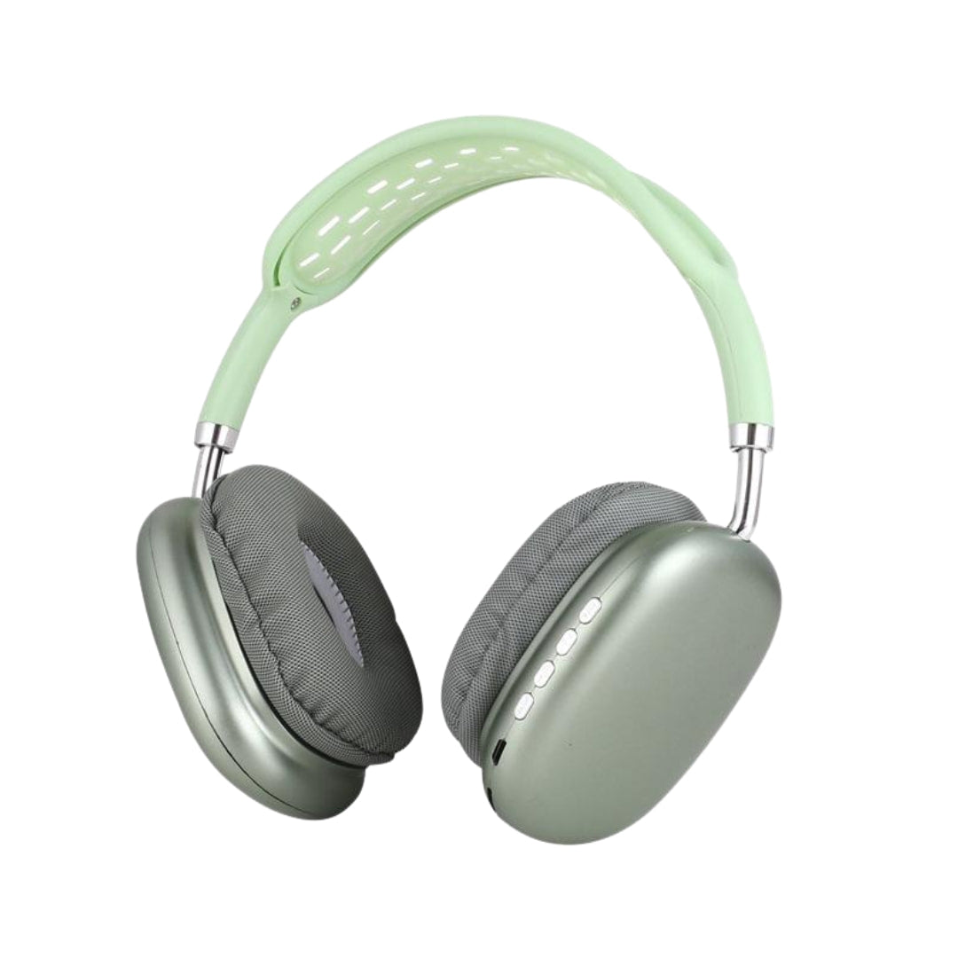 Auriculares Bluetooth V5.0 con diseño ergonómico y casco verde