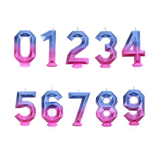 Velas 3D geométricas azul rosa números del 0 al 9 para decoración de pasteles festivos