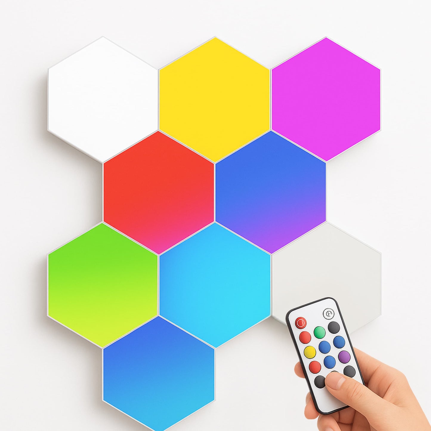 Luz LED hexagonal blanca para pared o techo, ideal para decoración moderna y gaming setup.