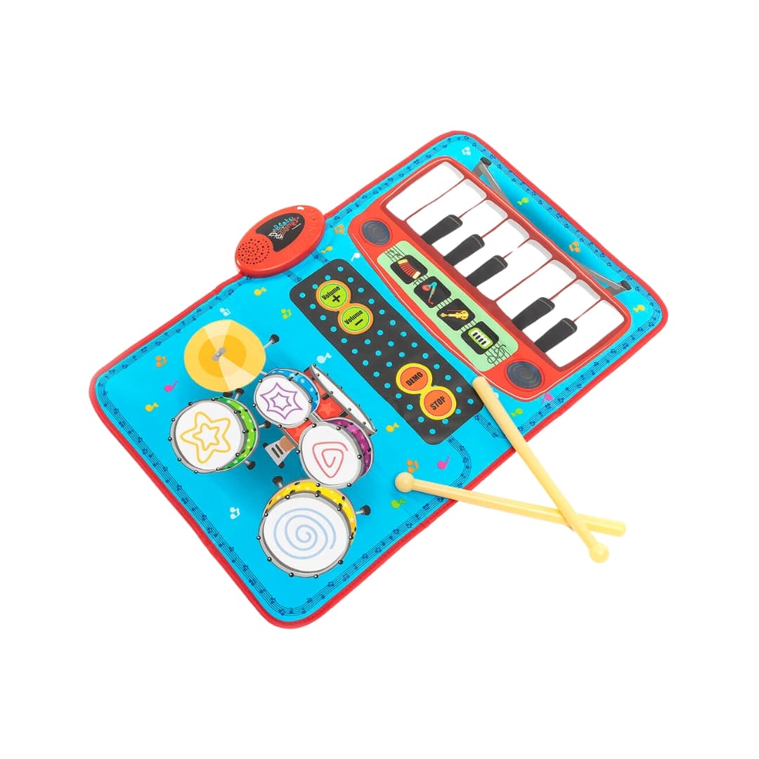 Tapete musical infantil 2 en 1 con teclado de 4 instrumentos y batería interactiva