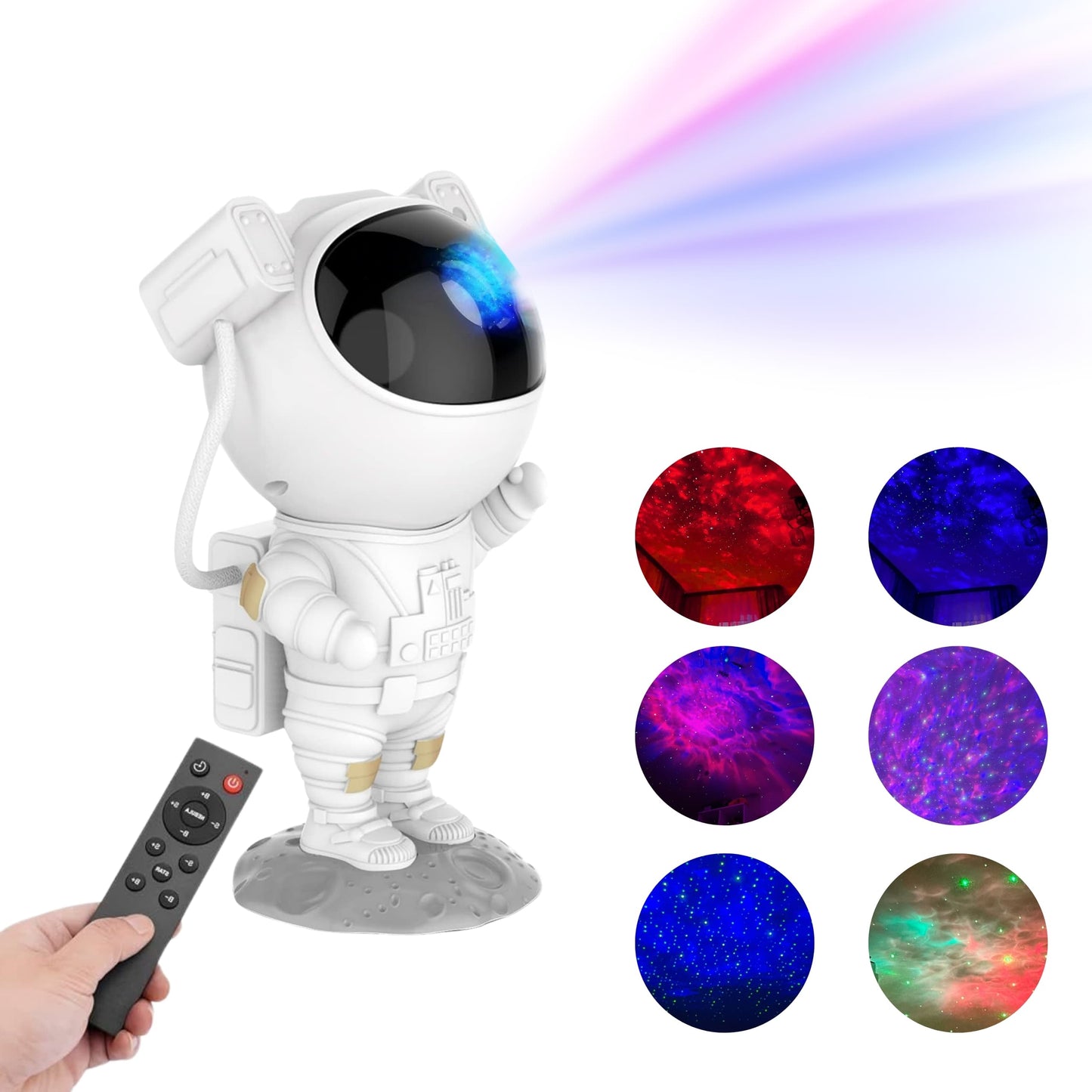 Proyector LED astronauta con efecto galaxia multicolor y control remoto