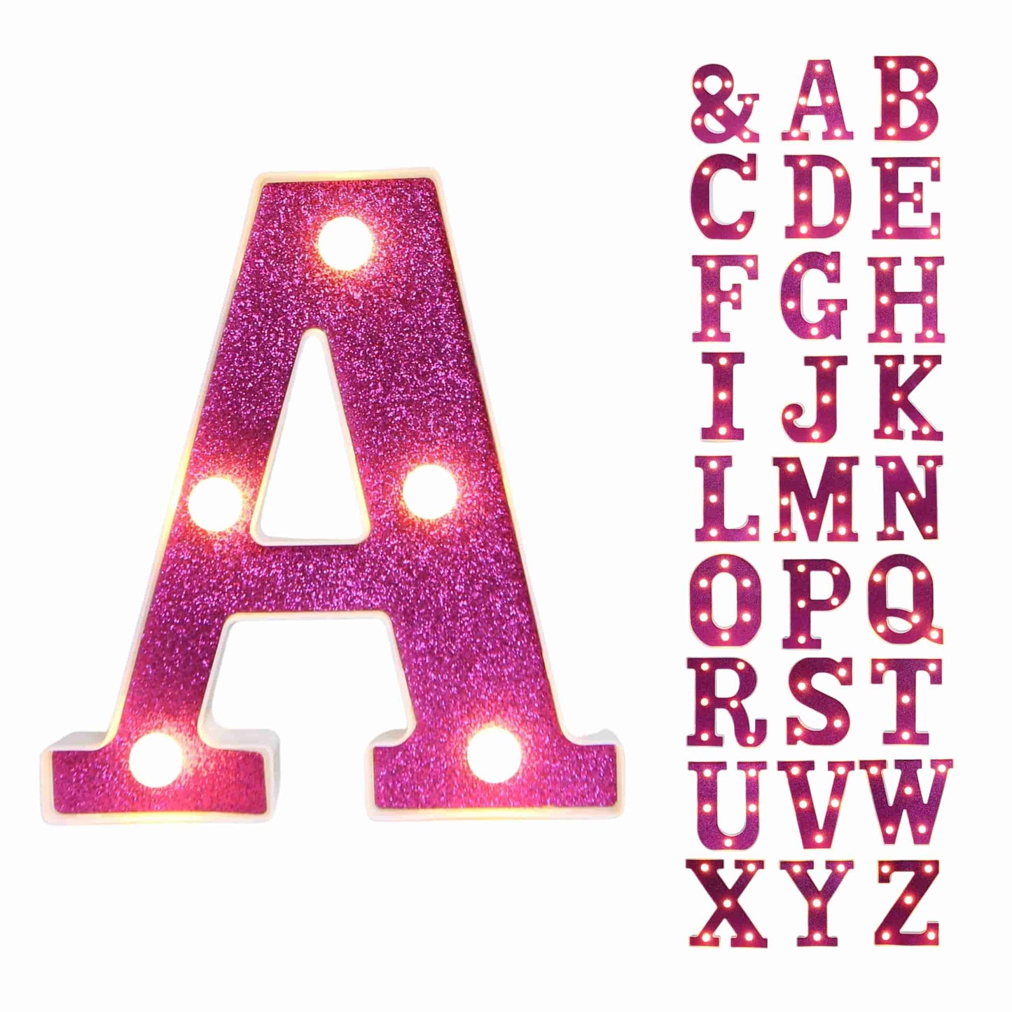GlimmerGlow™ – Letras LED Decorativas con Purpurina Rosa y Luz Cálida
