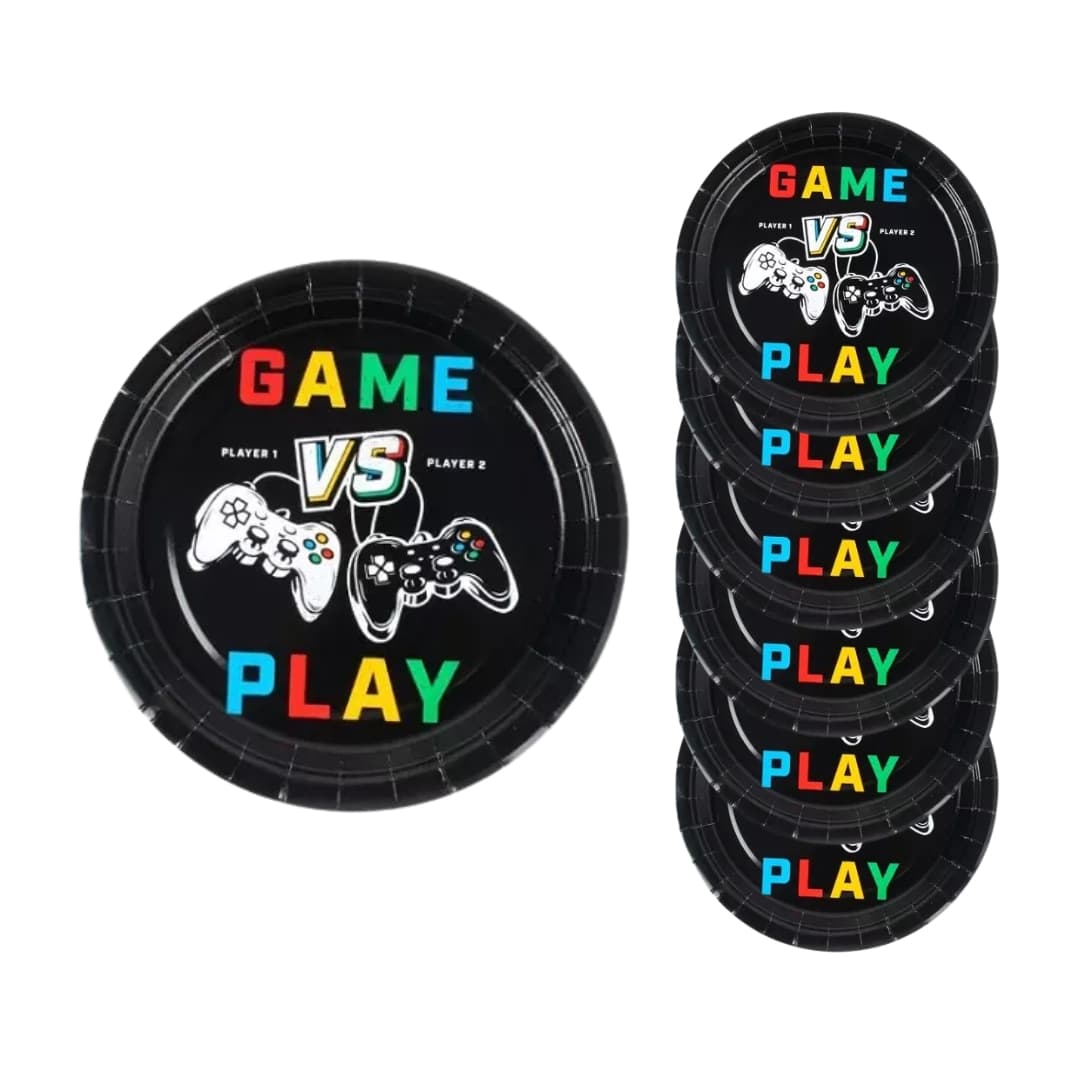 12 platos gamer desechables en dos tamaños, perfectos para eventos temáticos