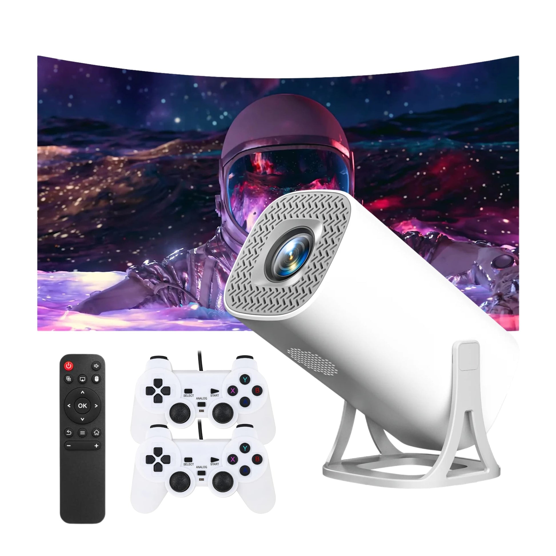 Proyector portátil Android 11 Full HD con conectividad HDMI reproduciendo cine