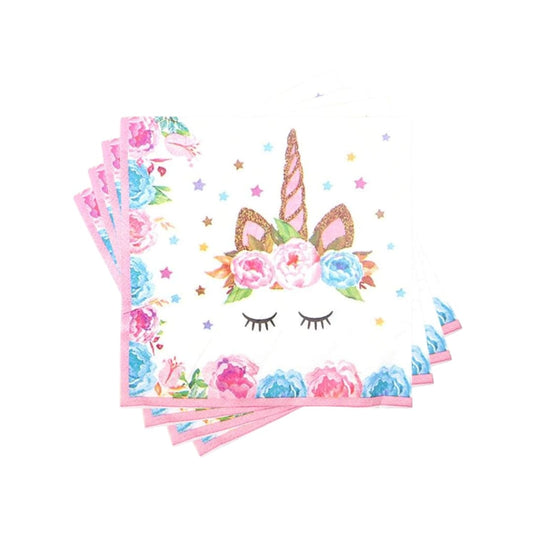 Servilletas unicornio de papel ecológico 33 cm con diseño pastel, pack de 12 para fiestas