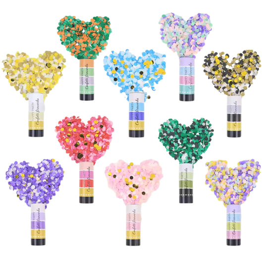 Tubo de confeti biodegradable multicolor cerrado, ideal para celebraciones