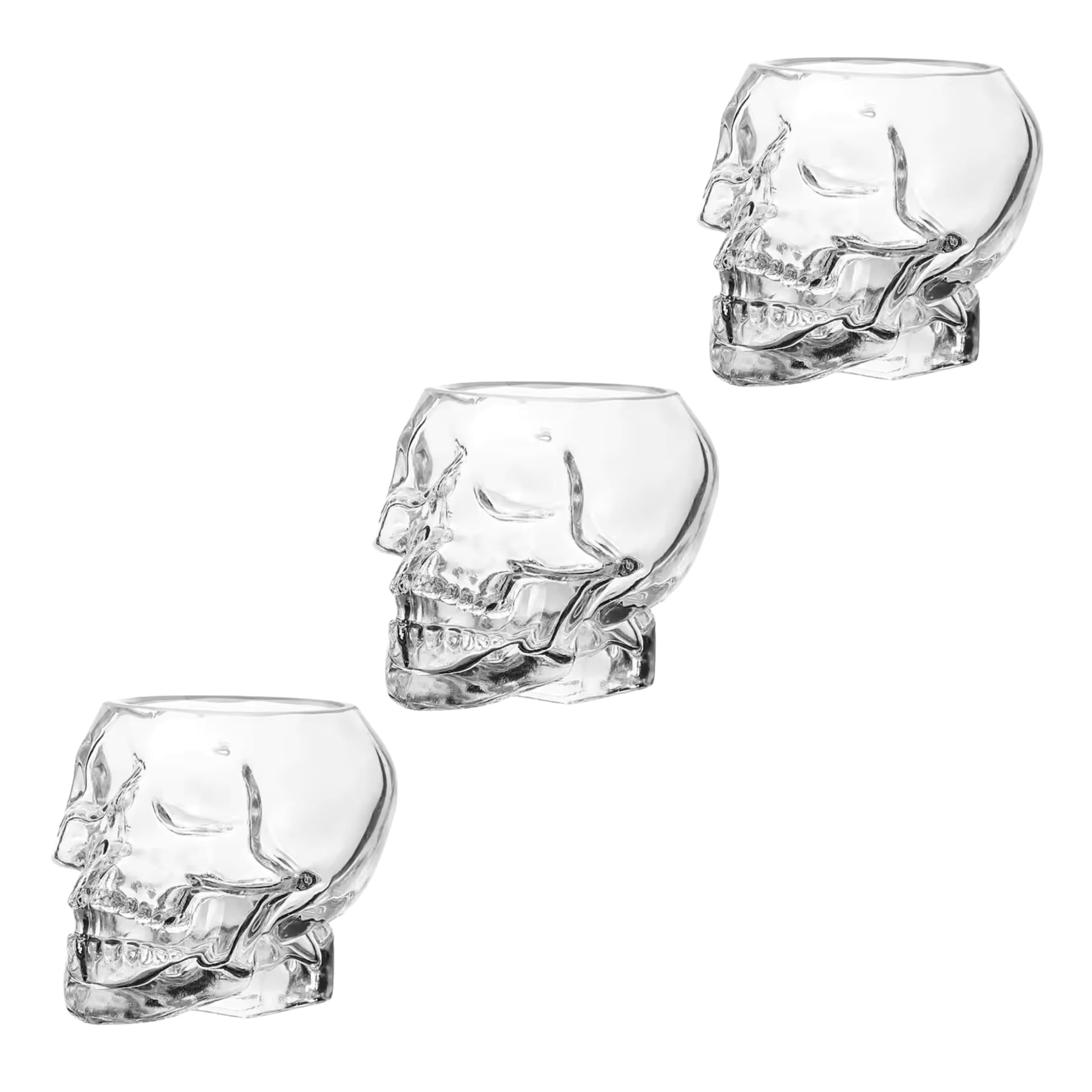 Conjunto de 3 vasos de cristal transparente con diseño 3D de calavera