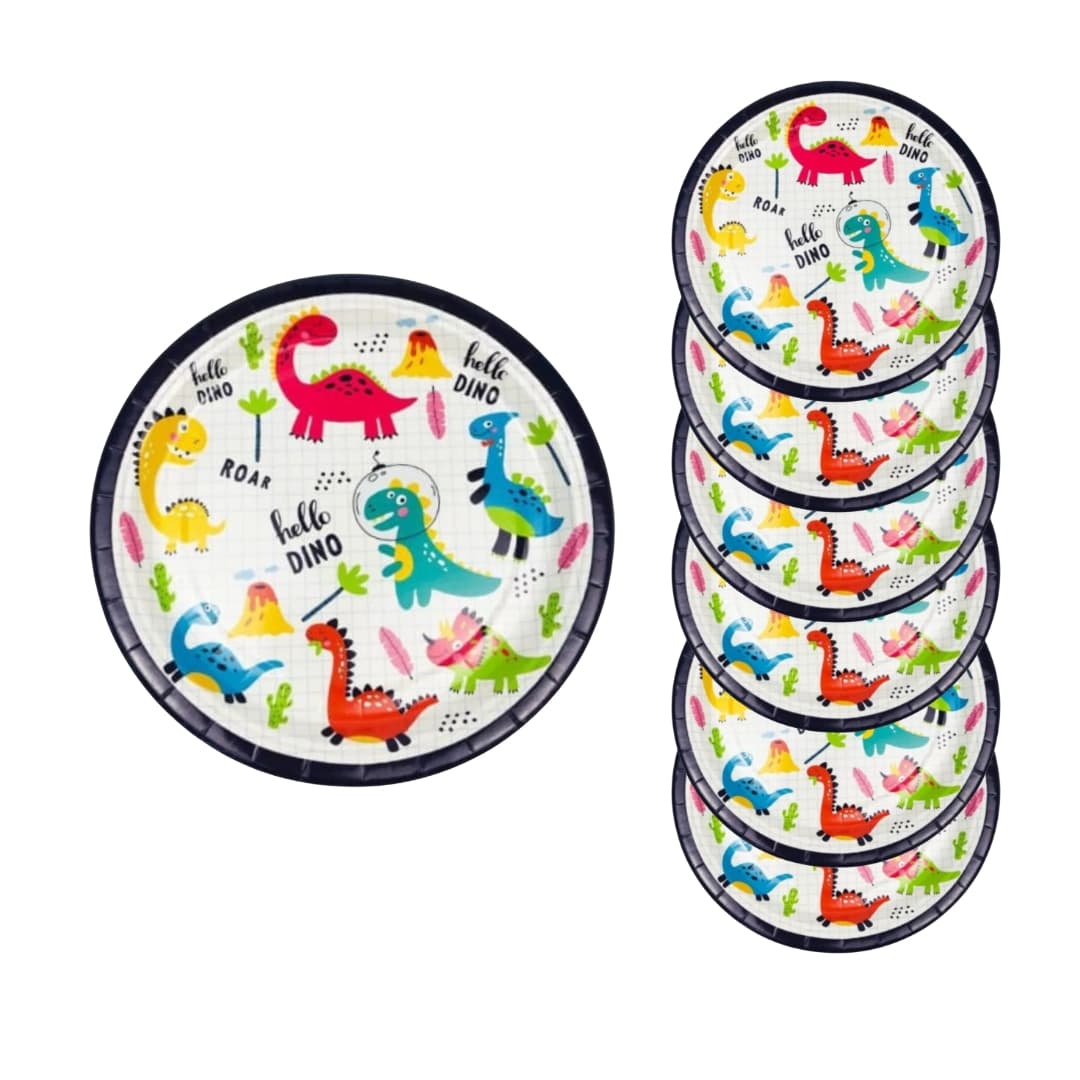 Platos desechables Hello Dino aptos para alimentos calientes y fríos, ideales para fiestas infantiles
