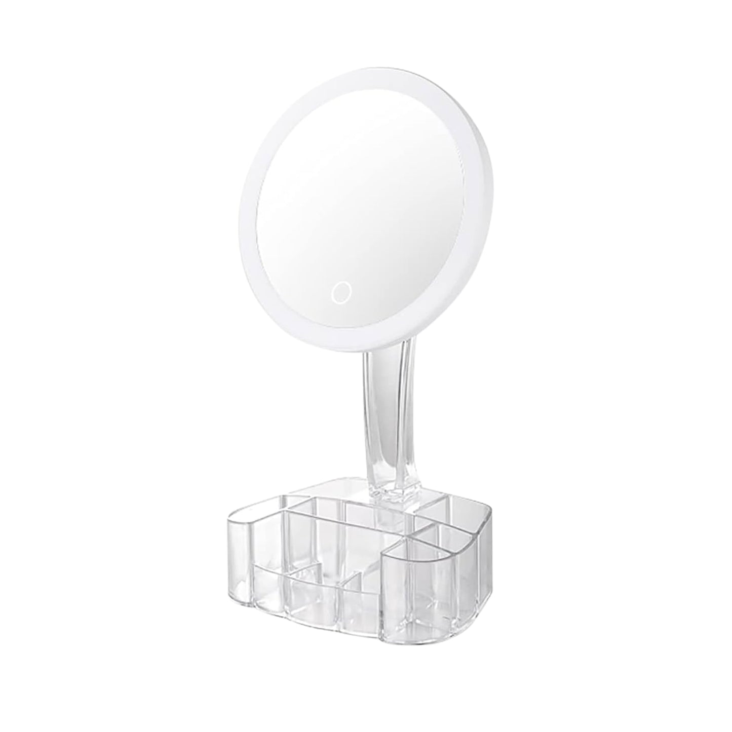 Espejo redondo LED giratorio 360° con marco metálico y luz blanca regulable