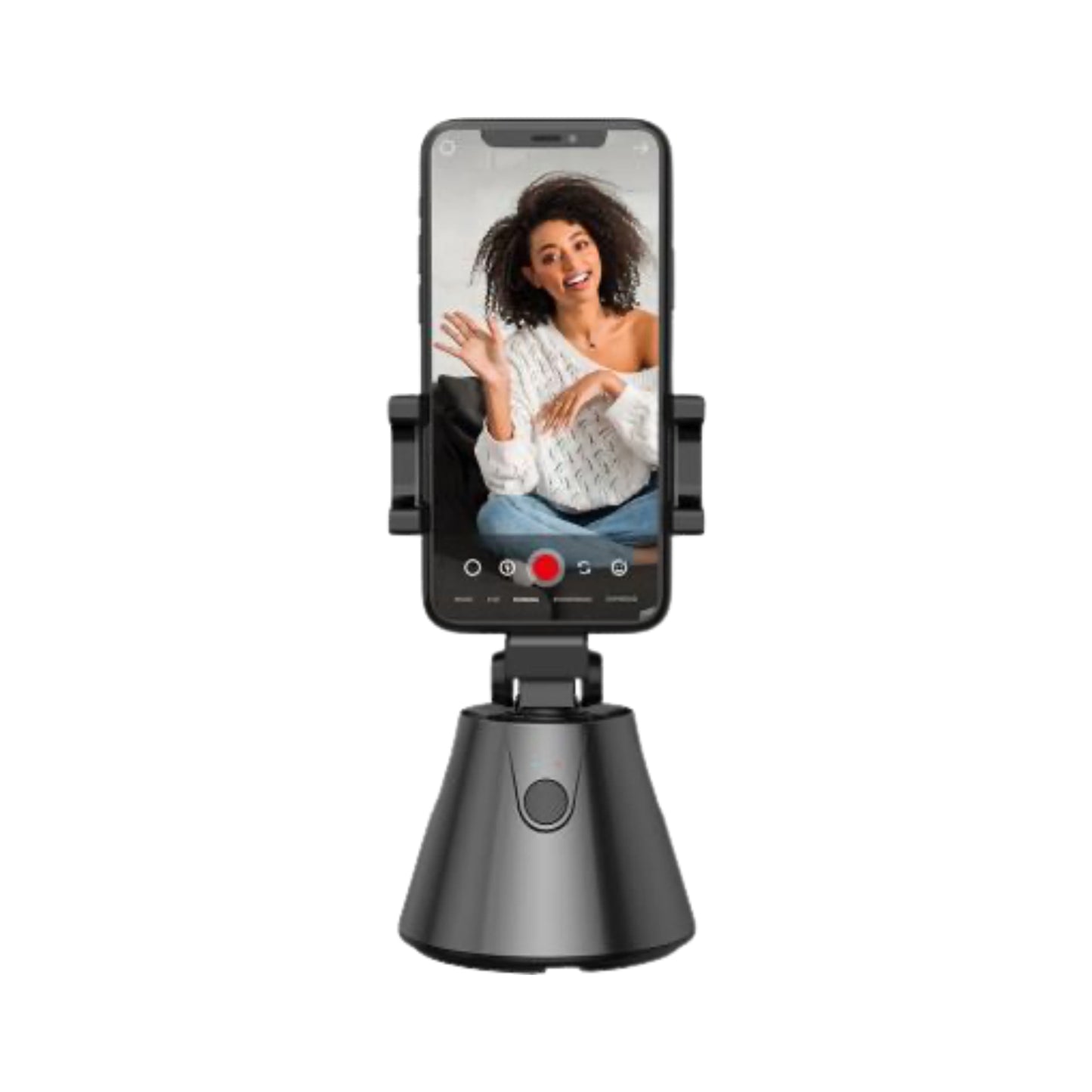 Trípode inteligente con soporte para smartphone, función de seguimiento facial 360°.