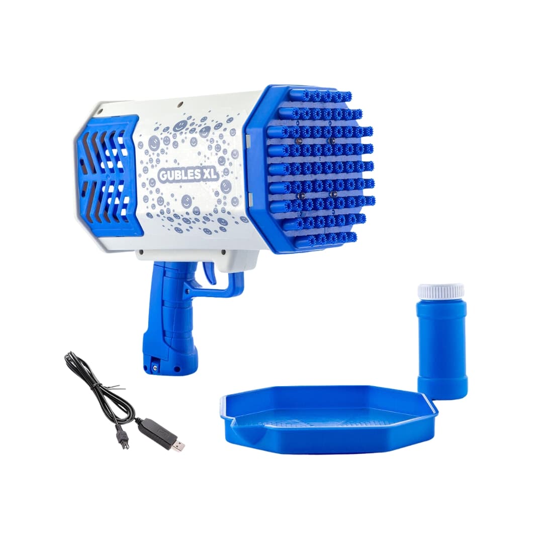Pistola de burbujas gigante con 69 cañones y luces LED multicolor encendida