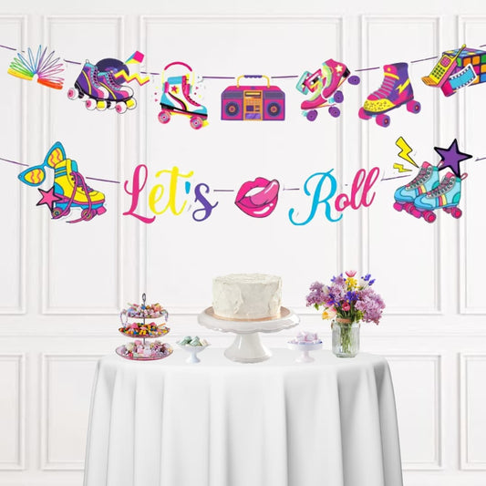 Guirnalda Let's Roll de 3 m con figuras ochenteras de patines, casetes y teléfonos vintage