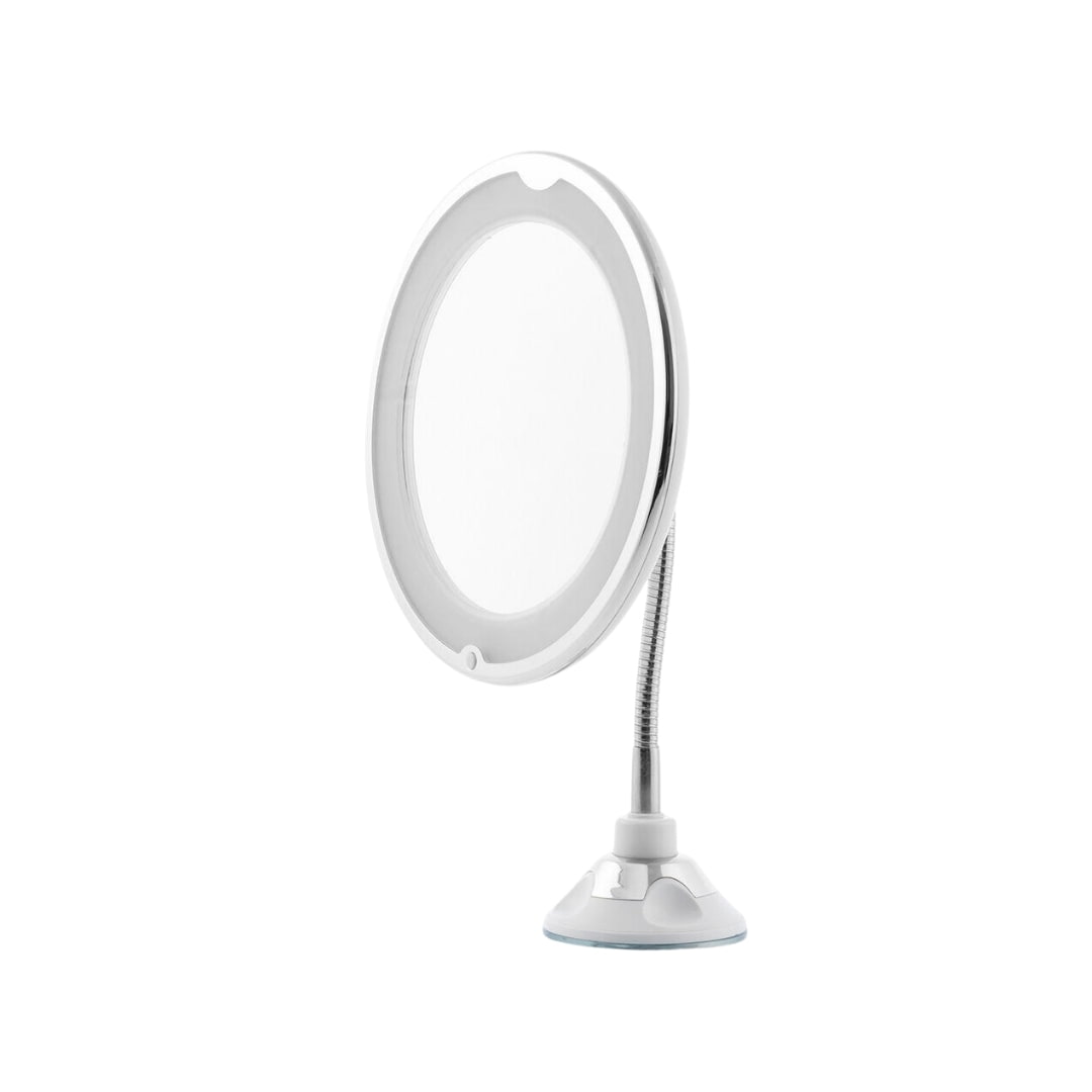 Espejo LED con aumento x5 y brazo flexible ajustable en baño moderno