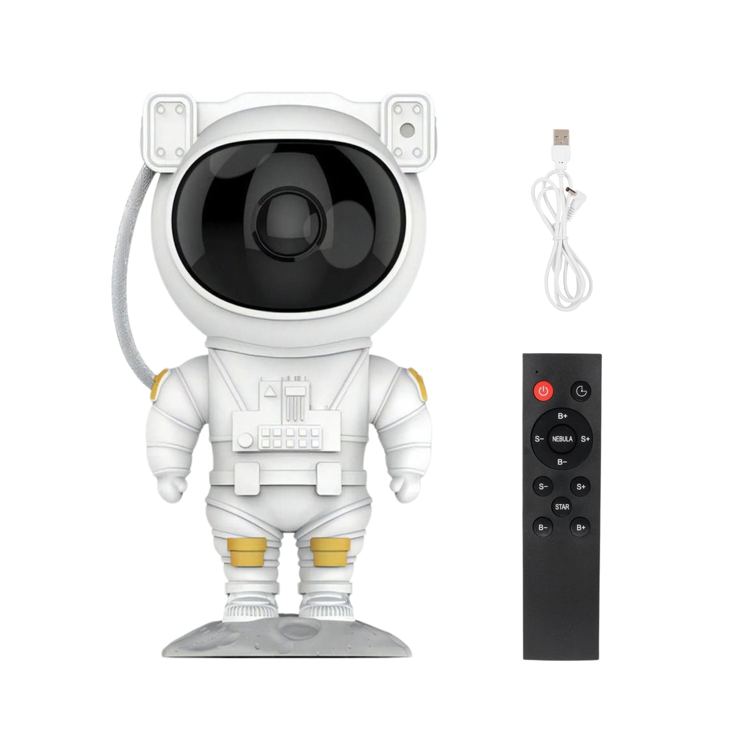 Vista lateral del proyector astronauta con cabeza magnética ajustable