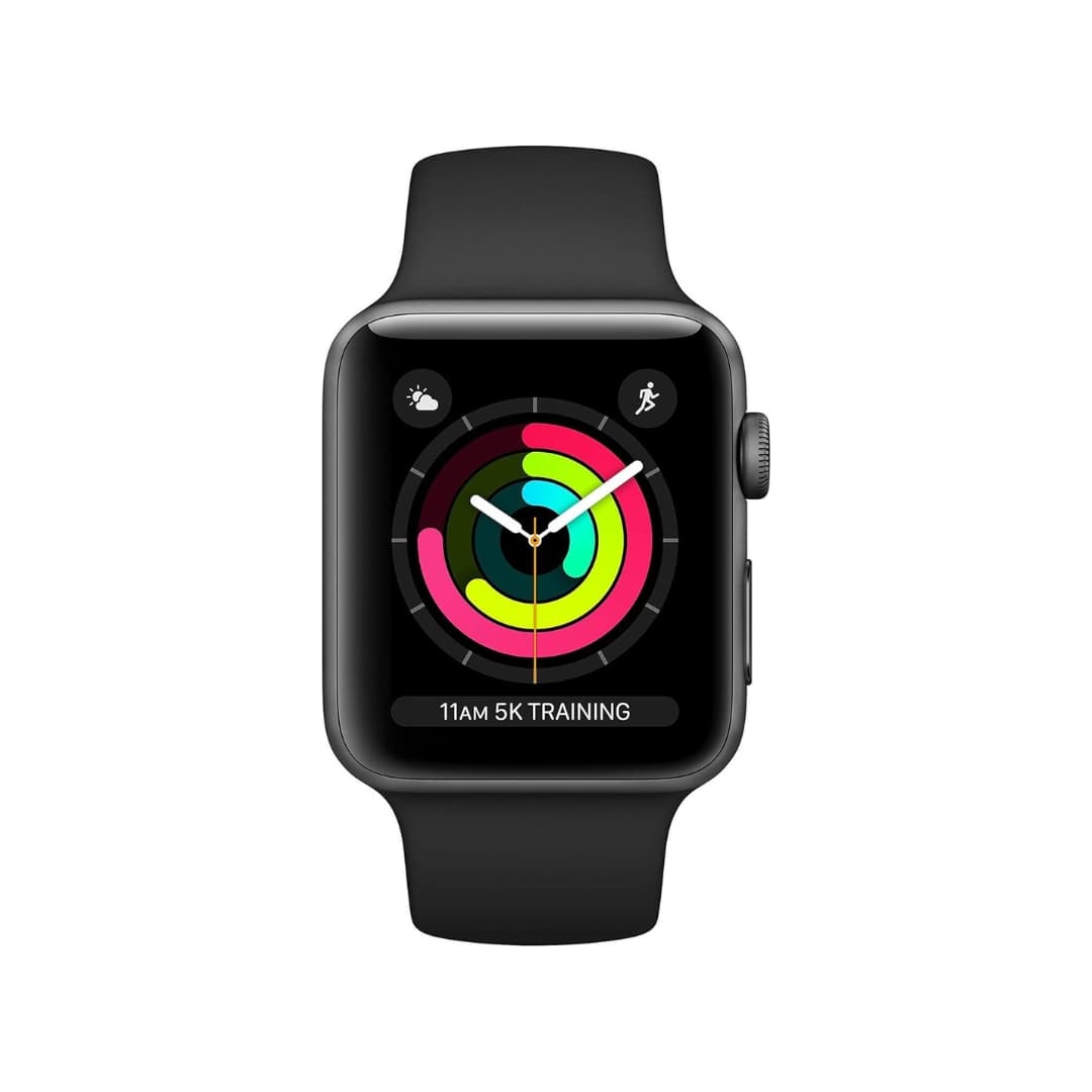 Vista lateral del reloj inteligente IP68 con correa de silicona negra