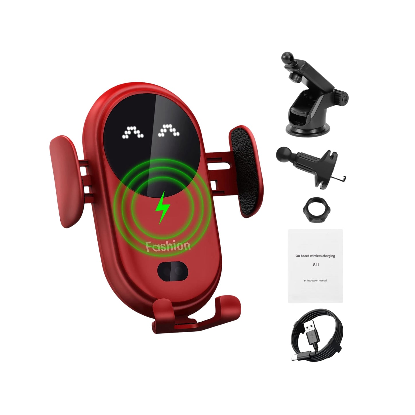 Smartphone cargándose en el soporte Qi mientras se conduce.