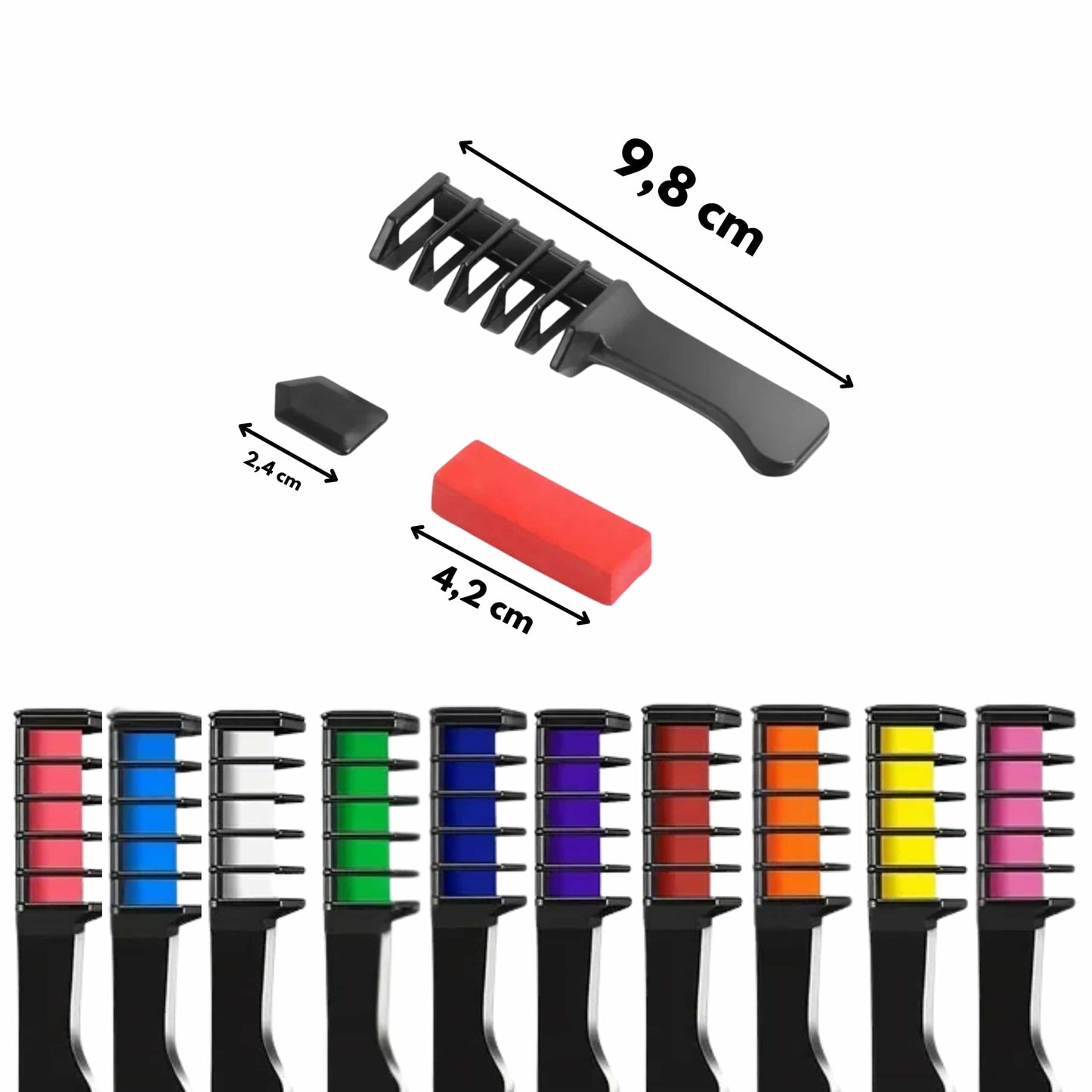 Aplicación fácil de tinte temporal con peine, ideal para niños y adultos en eventos