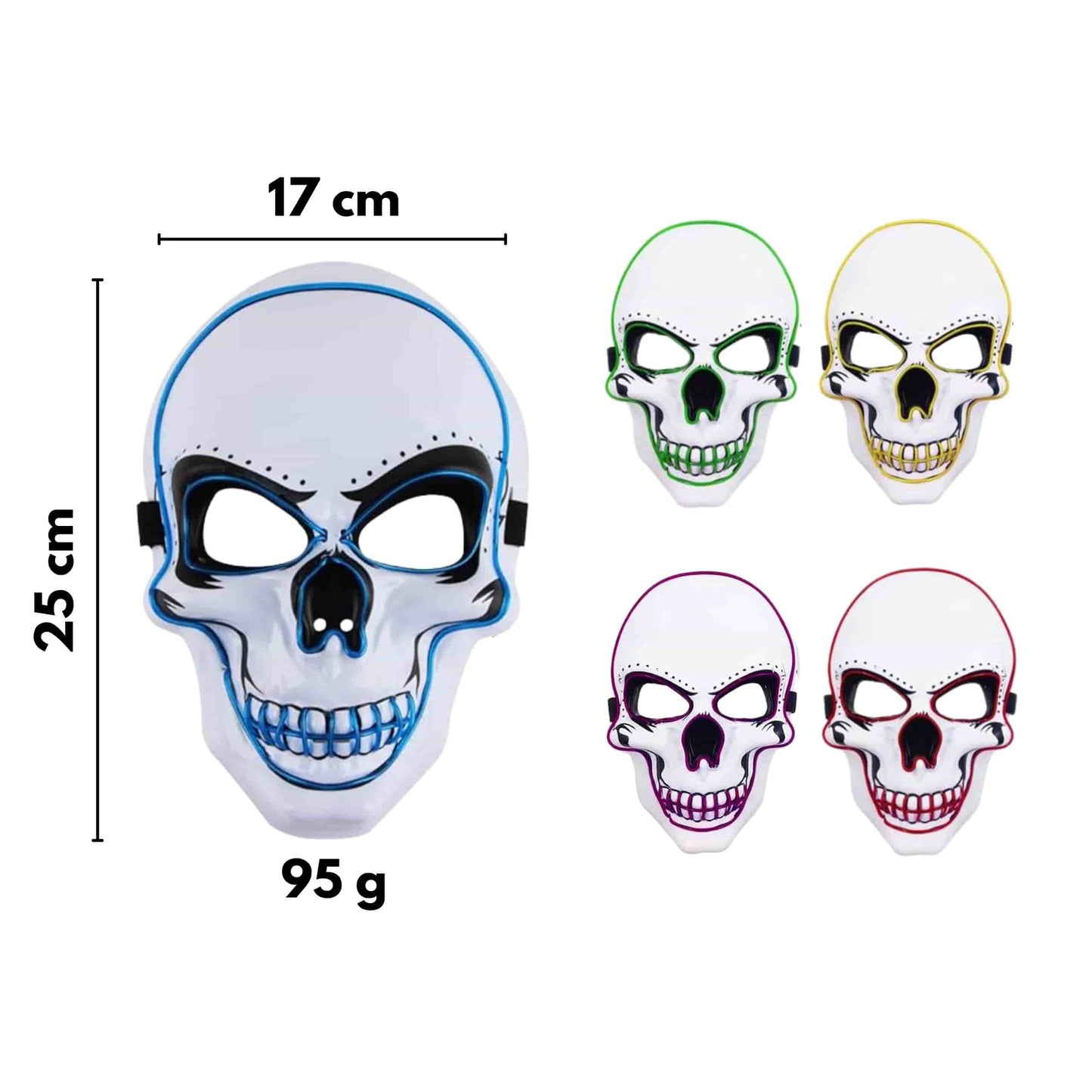 Vista lateral de la máscara LED calavera LumiSkull Xtreme en color rojo, mostrando su ajuste cómodo y banda elástica