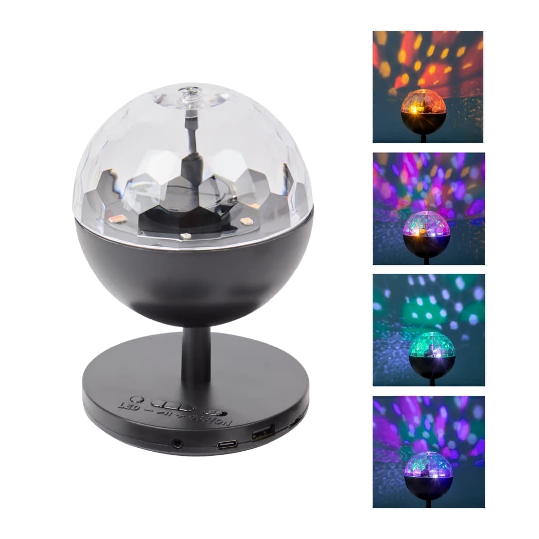 Altavoz LED Bluetooth portátil con luz giratoria multicolor y batería recargable de 800 mAh