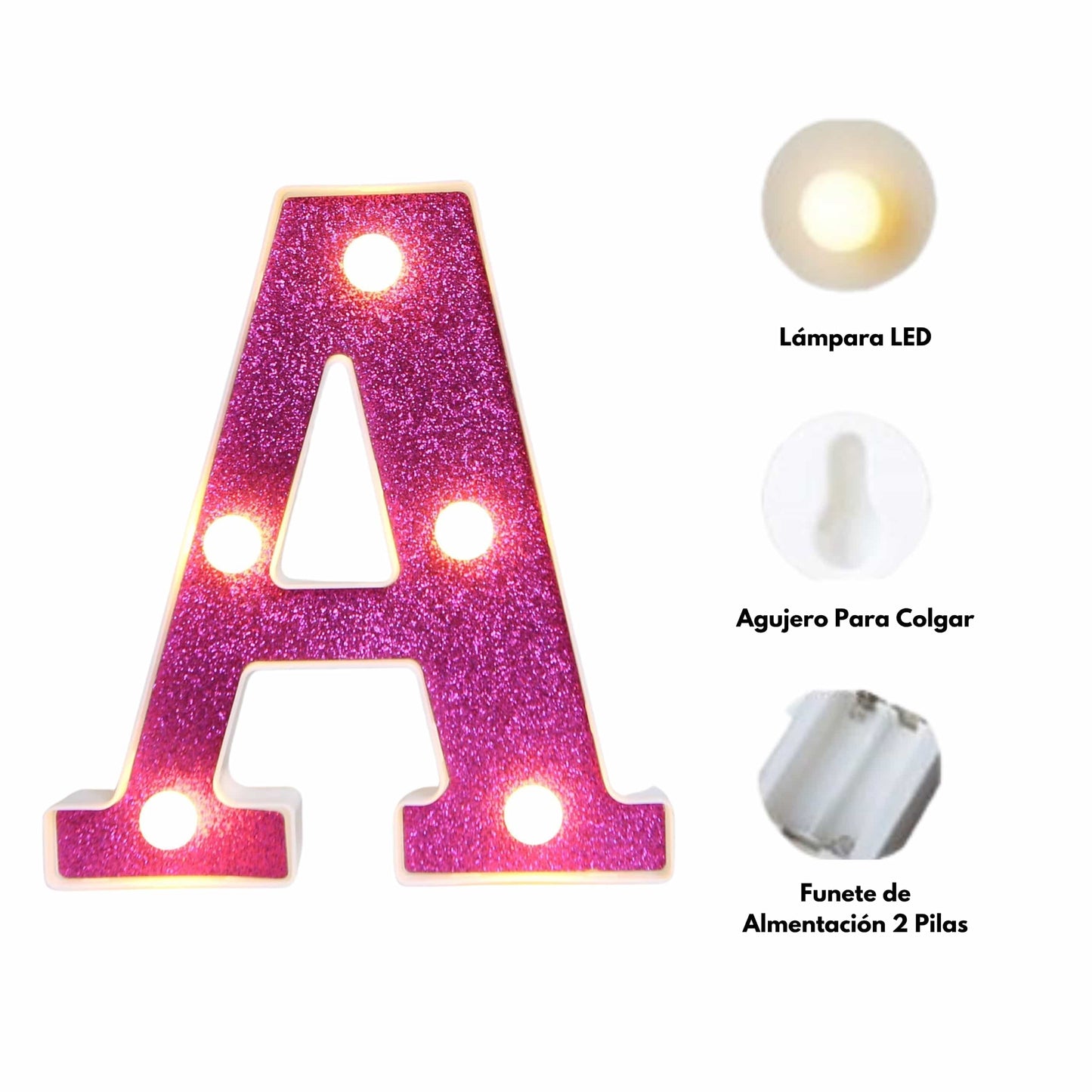 GlimmerGlow™ – Letras LED Decorativas con Purpurina Rosa y Luz Cálida