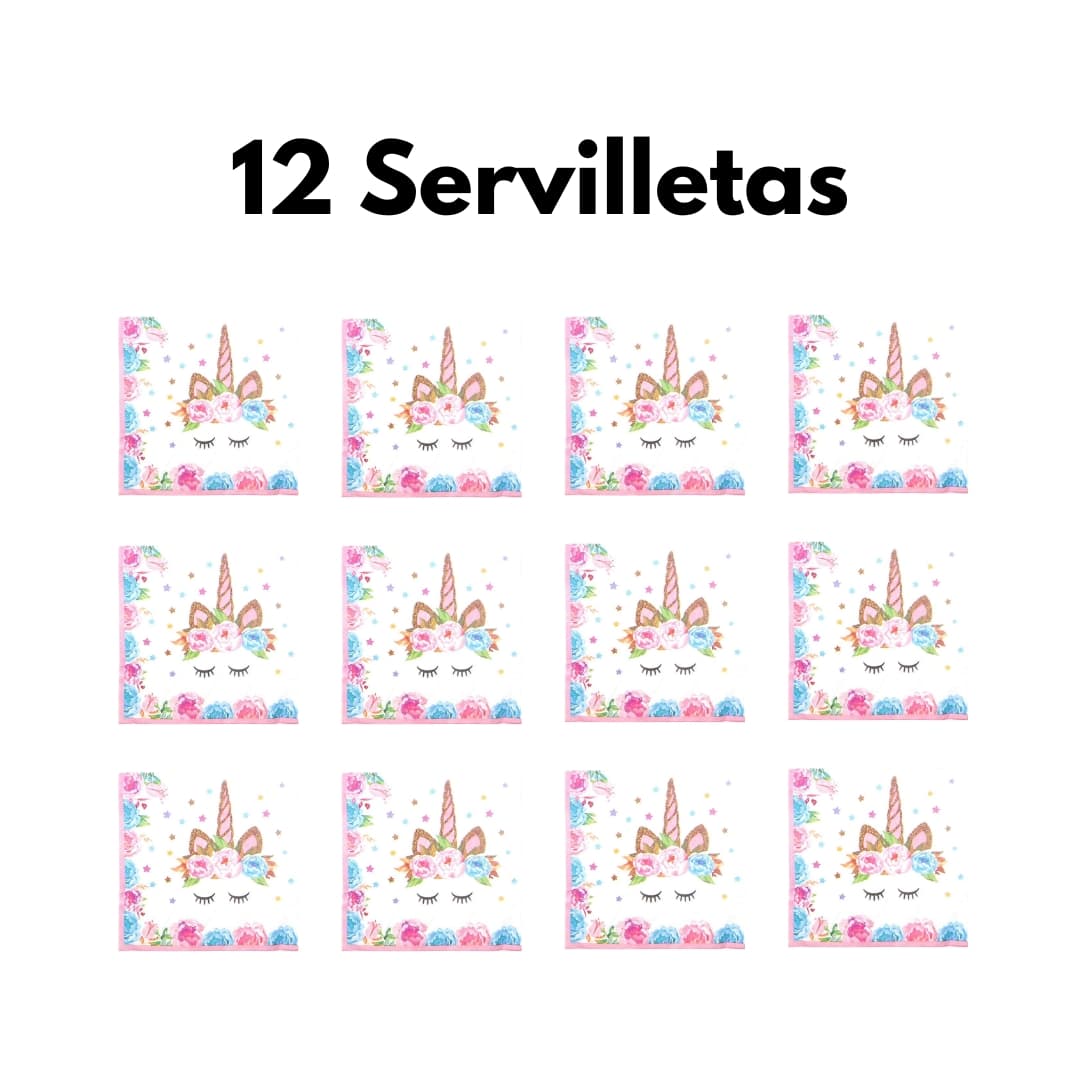 Servilletas biodegradables unicornio con ilustración mágica, ideales para cumpleaños infantiles