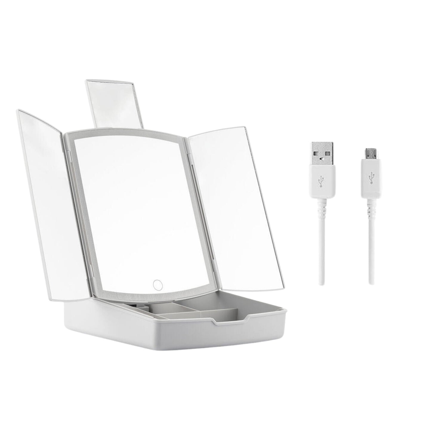 Espejo plegable con luz LED ajustable y mini espejo de aumento x7 para maquillaje