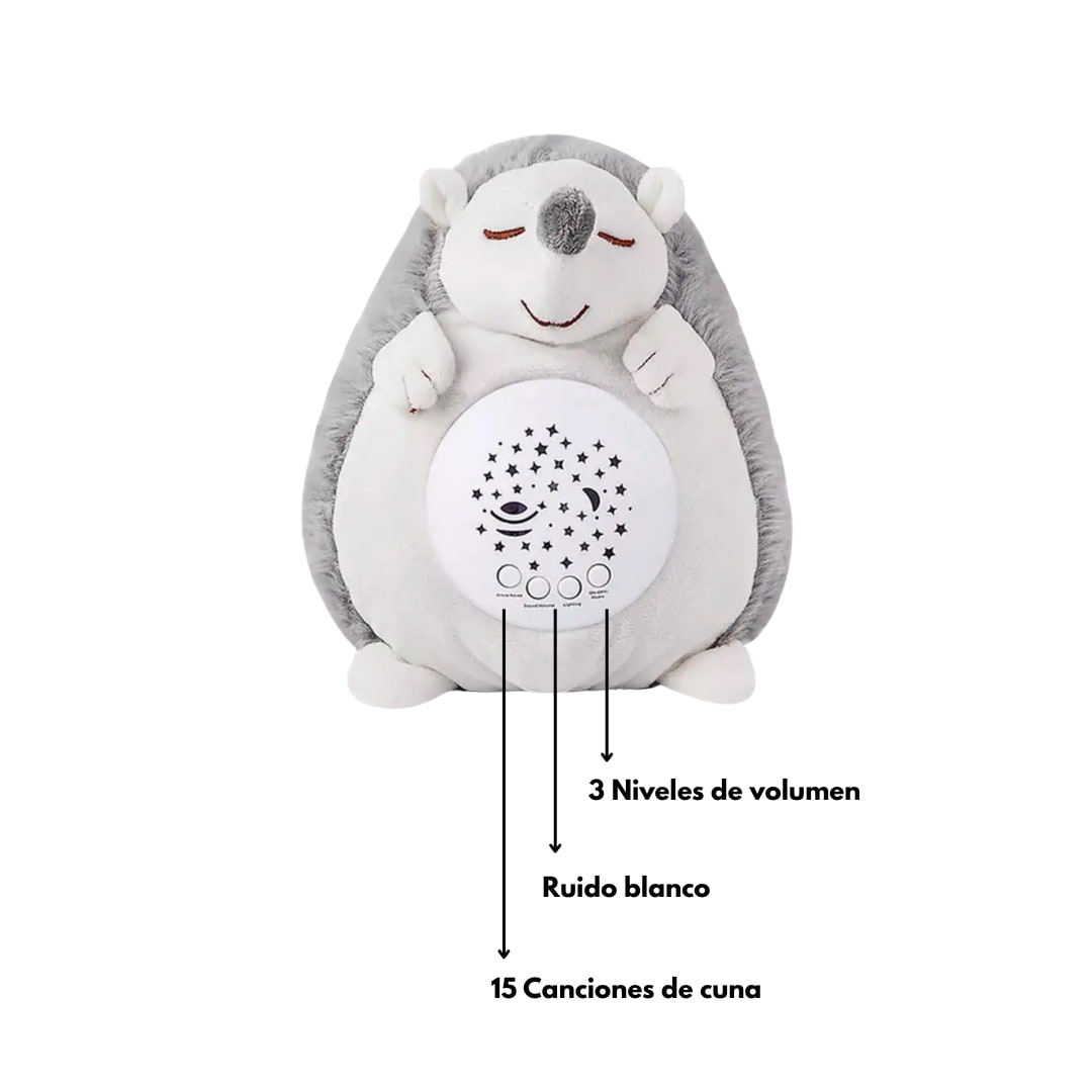 Detalle del peluche emitiendo luz suave y sonidos relajantes para dormir