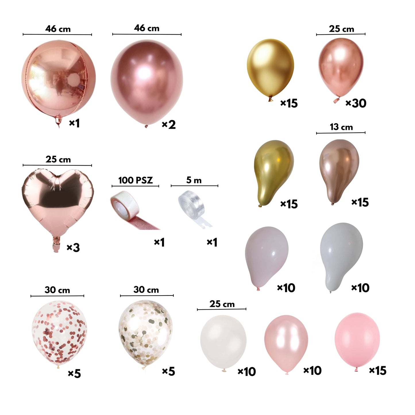 Accesorios incluidos: cinta adhesiva y tira para crear arcos de globos
