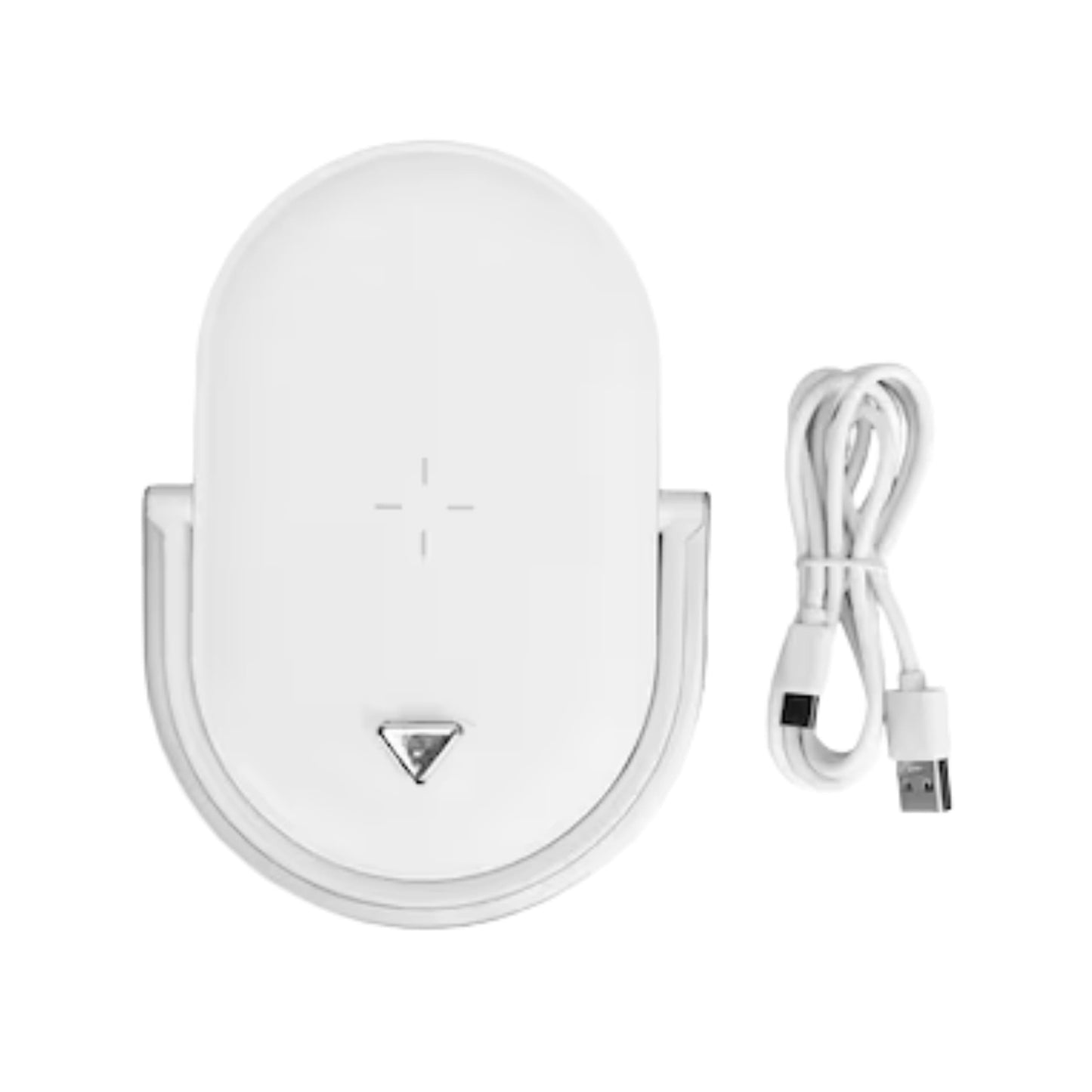 Primer plano del cargador con luz LED encendida, mostrando diseño moderno y elegante.