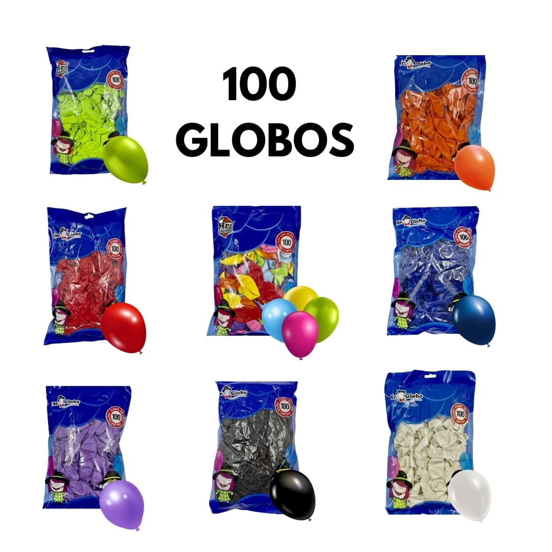 Detalle de globos Mr. Globo en tonos rojo, azul y verde, ideales para decoraciones festivas