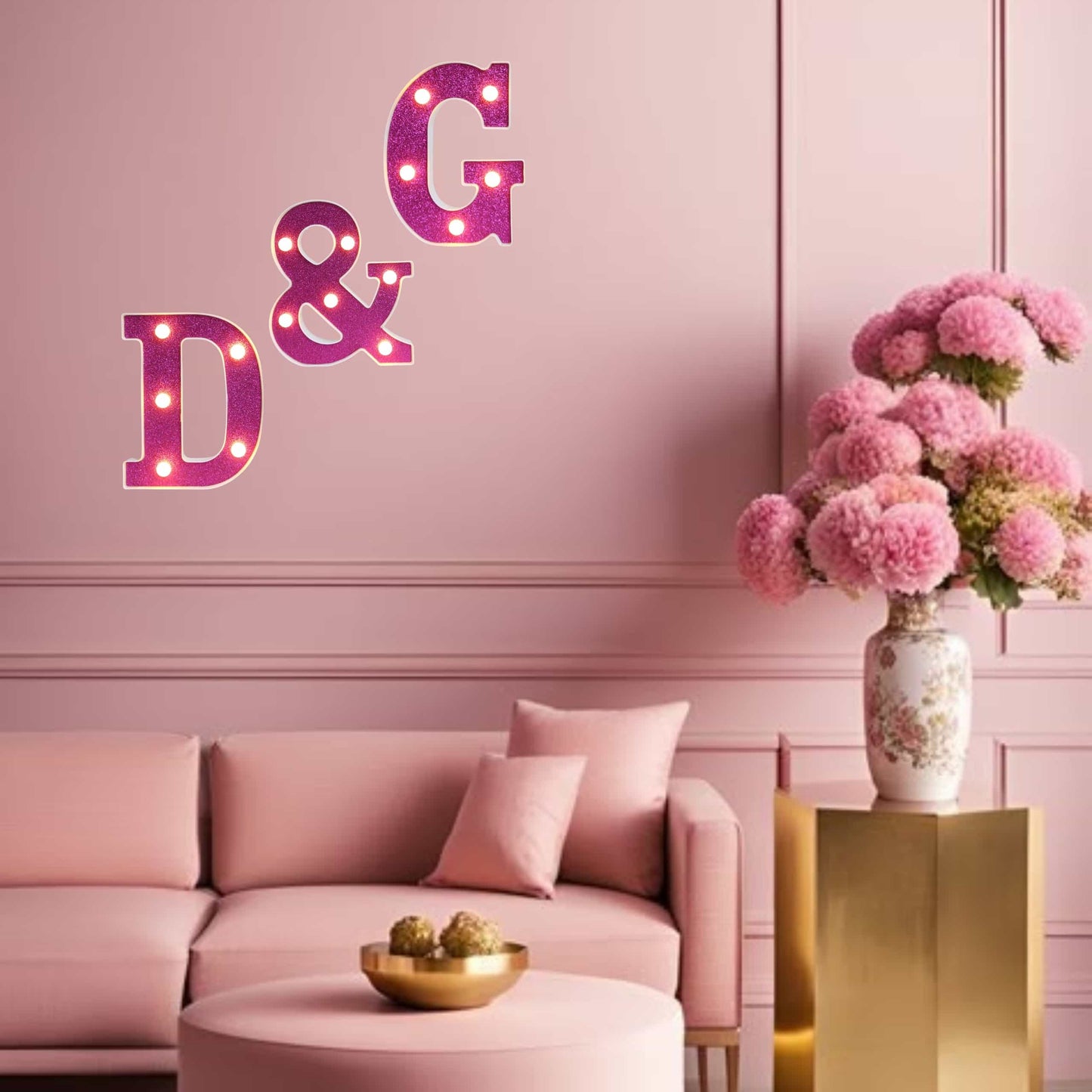 GlimmerGlow™ – Letras LED Decorativas con Purpurina Rosa y Luz Cálida