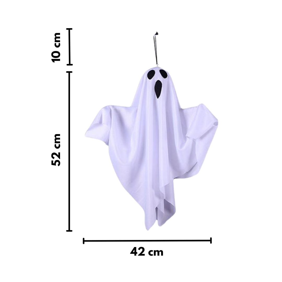 Vista lateral del fantasma LED blanco colgado con gancho de acero