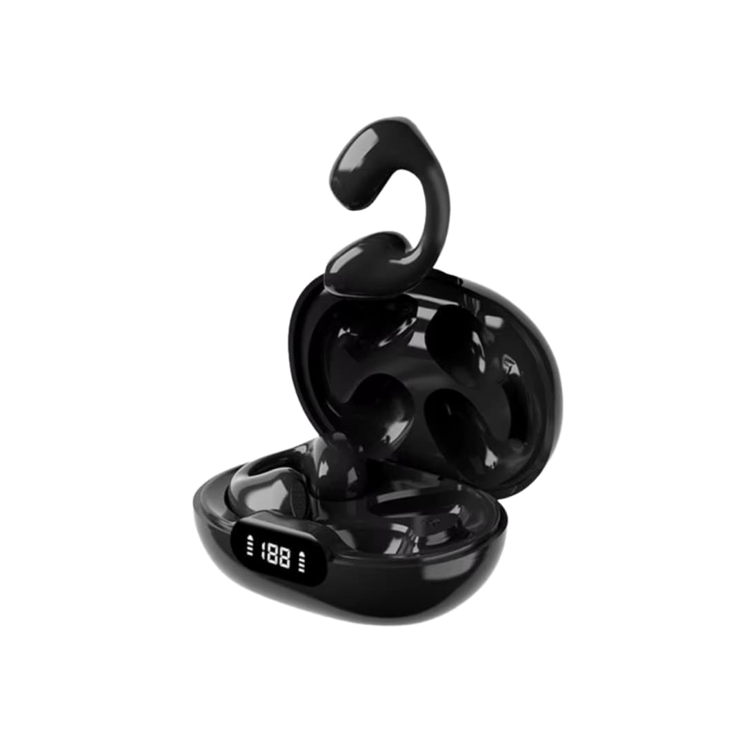 Deportista corriendo con auriculares open‑ear resistentes al sudor IPX5