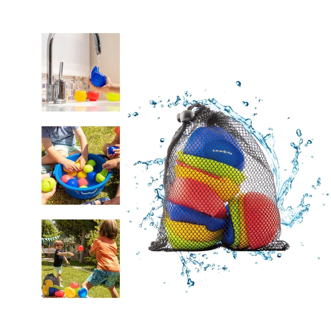 Bolsa de malla incluida para transportar y almacenar globos de agua reutilizables
