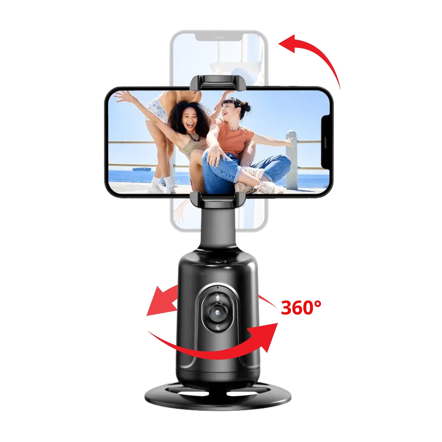 Soporte para smartphone con rotación automática de 360 grados.