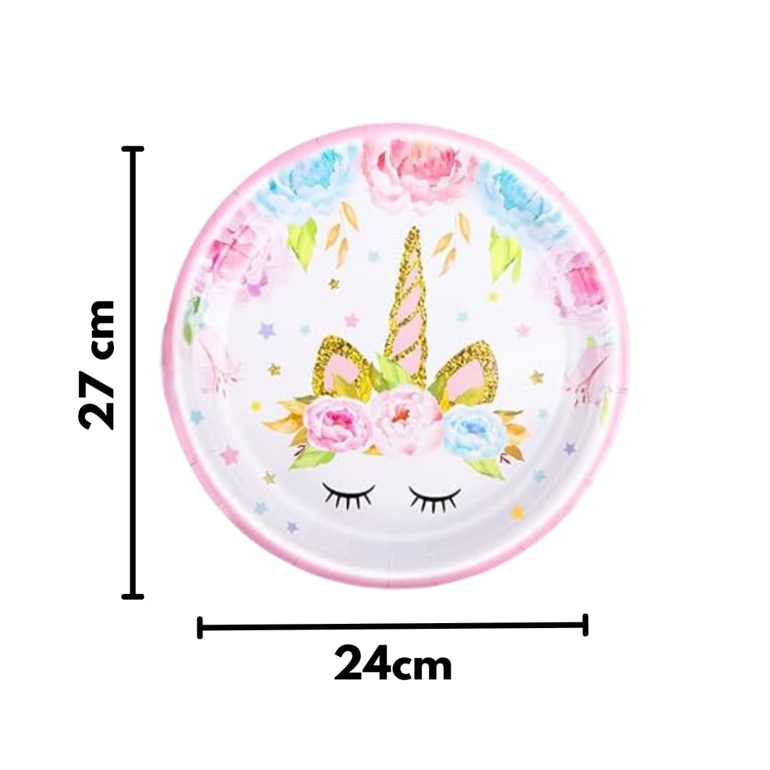 Platos biodegradables unicornio 24 cm, ideales para comidas en fiestas infantiles mágicas